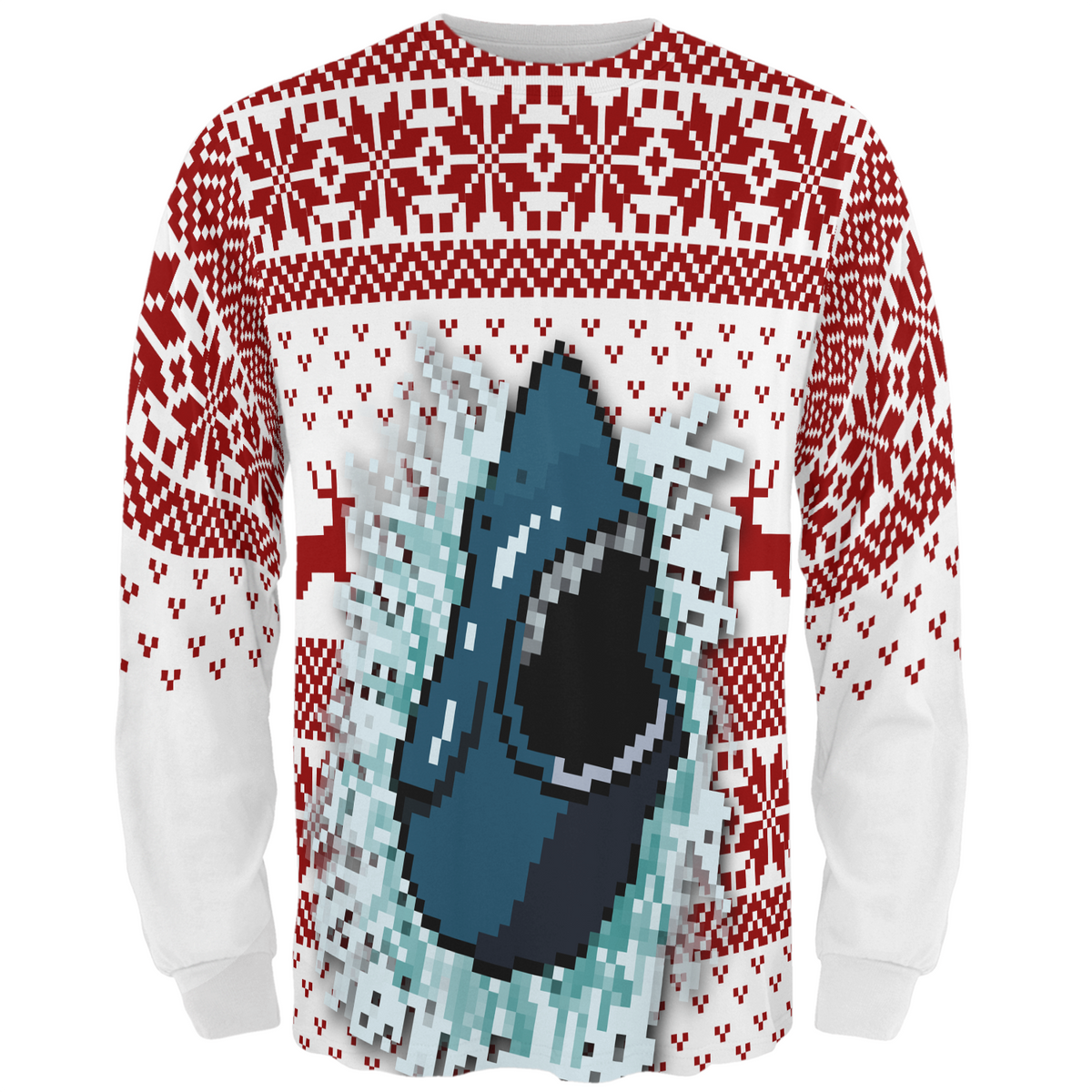 Christmas Shark Ugly Sweater All Over Adult Long Sleeve T-Shirt Men's Long Sleeves Old Glory   