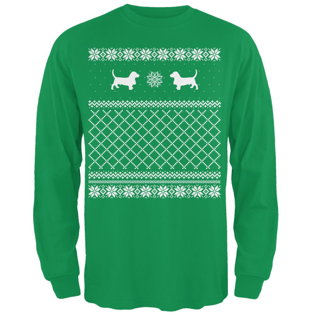 Basset Ugly Christmas Sweater Irish Green Adult Long Sleeve T-Shirt Men's Long Sleeves Old Glory   