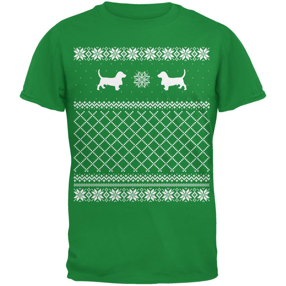 Basset Ugly Christmas Sweater Irish Green Adult T-Shirt Men's T-Shirts Old Glory   