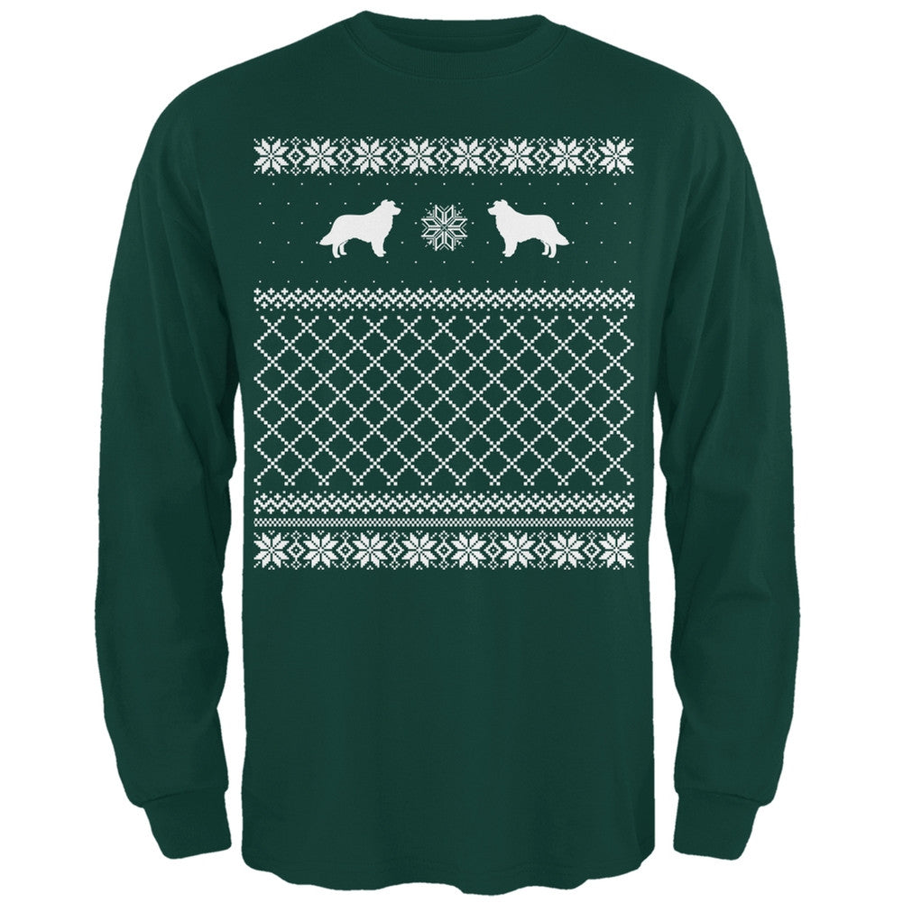 Border Collie Ugly Christmas Sweater Forest Adult Long Sleeve T-Shirt Men's Long Sleeves Old Glory   