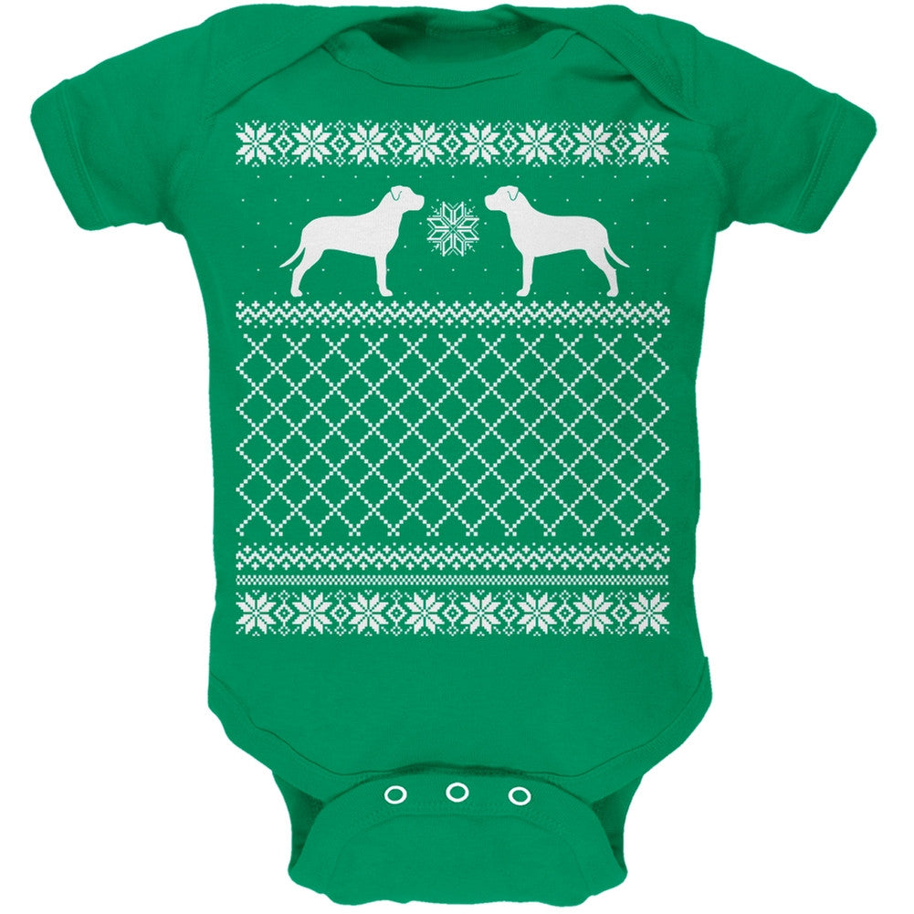 Pit Bull Ugly Christmas Sweater Kelly Green Soft Baby One Piece Baby One Piece Old Glory   