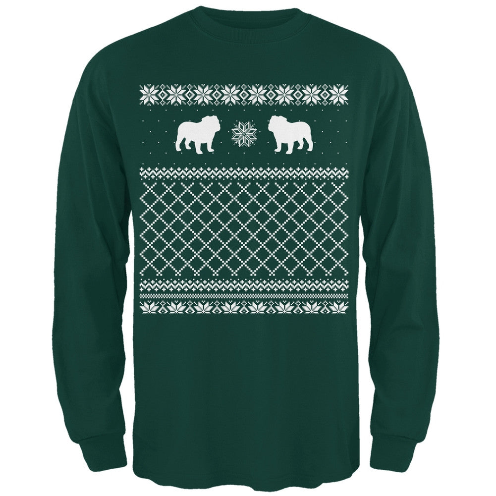 Bulldog Ugly Christmas Sweater Forest Adult Long Sleeve T-Shirt Men's Long Sleeves Old Glory   