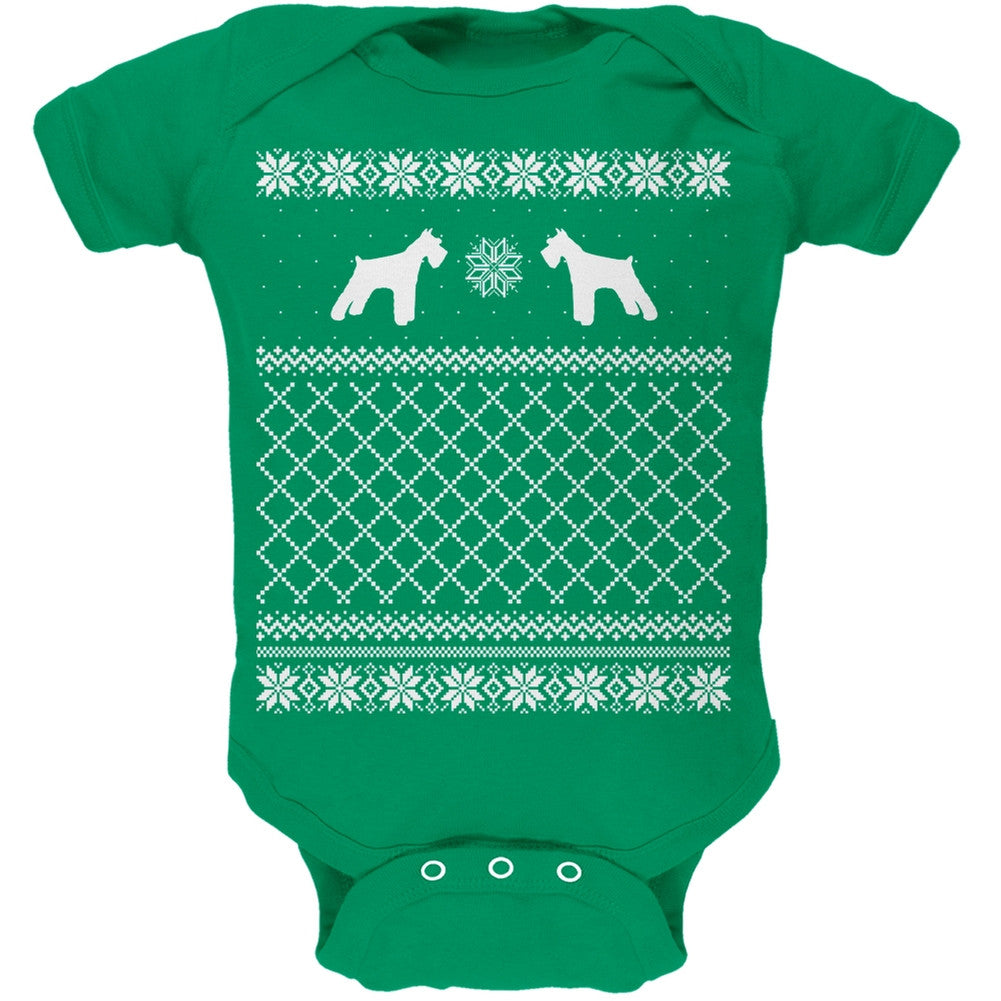 Schnauzer Ugly Christmas Sweater Kelly Green Soft Baby One Piece Baby One Piece Old Glory   