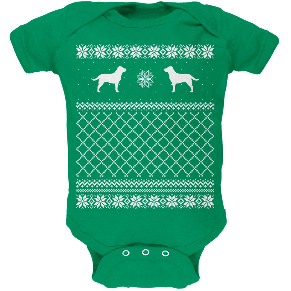 Chocolate Lab Ugly Christmas Sweater Kelly Green Soft Baby One Piece Baby One Piece Old Glory   