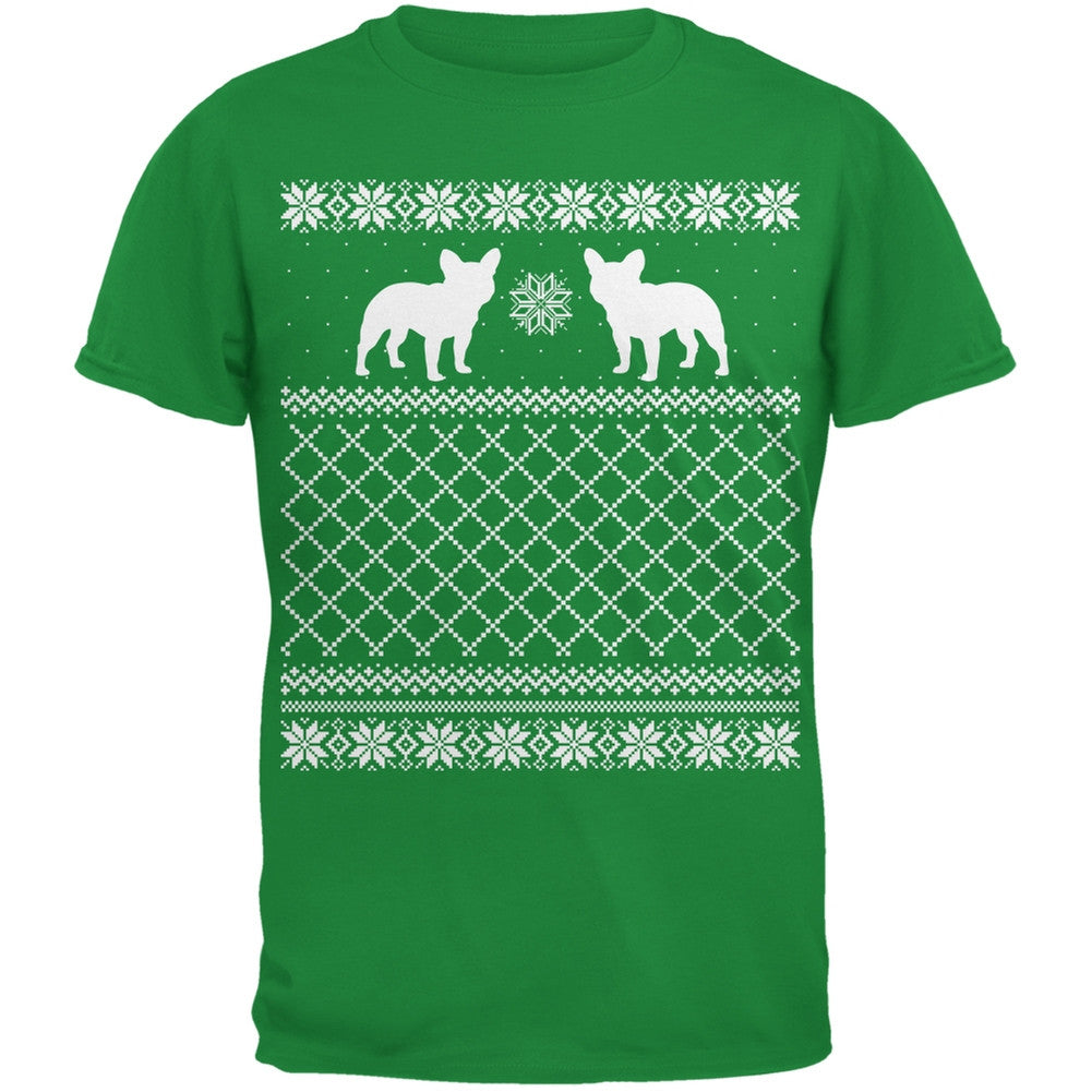 French Bulldog Ugly Christmas Sweater Irish Green Adult T-Shirt Men's T-Shirts Old Glory   