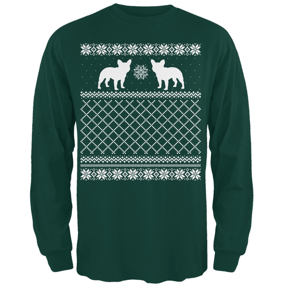 French Bulldog Ugly Christmas Sweater Forest Adult Long Sleeve T-Shirt Men's Long Sleeves Old Glory   