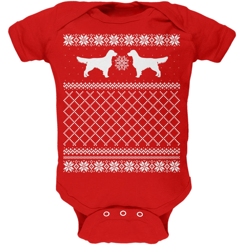 Golden Retriever Ugly Christmas Sweater Kelly Green Soft Baby One Piece Baby One Piece Old Glory   