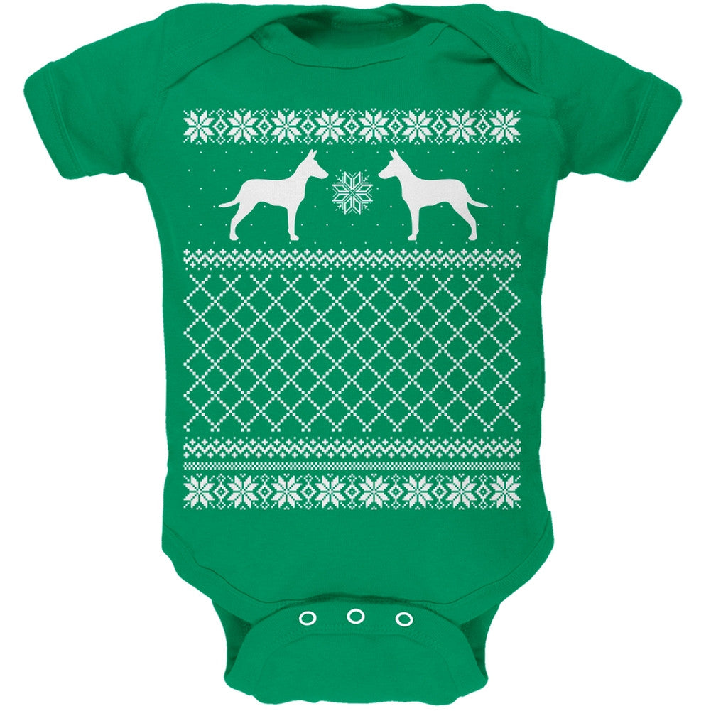 Jack Russell Ugly Christmas Sweater Kelly Green Soft Baby One Piece Baby One Piece Old Glory   