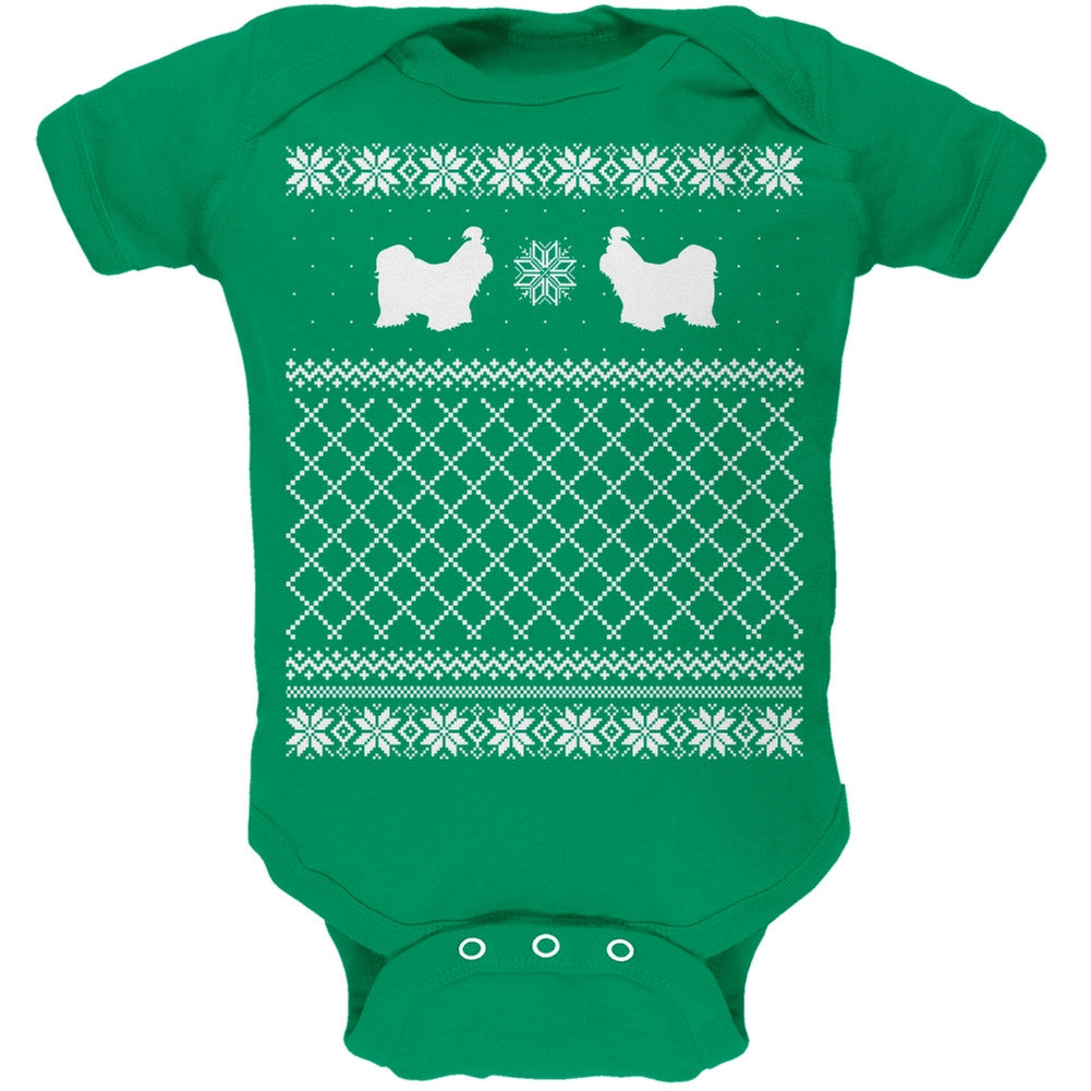 Shih Tzu Ugly Christmas Sweater Kelly Green Soft Baby One Piece Baby One Piece Old Glory   