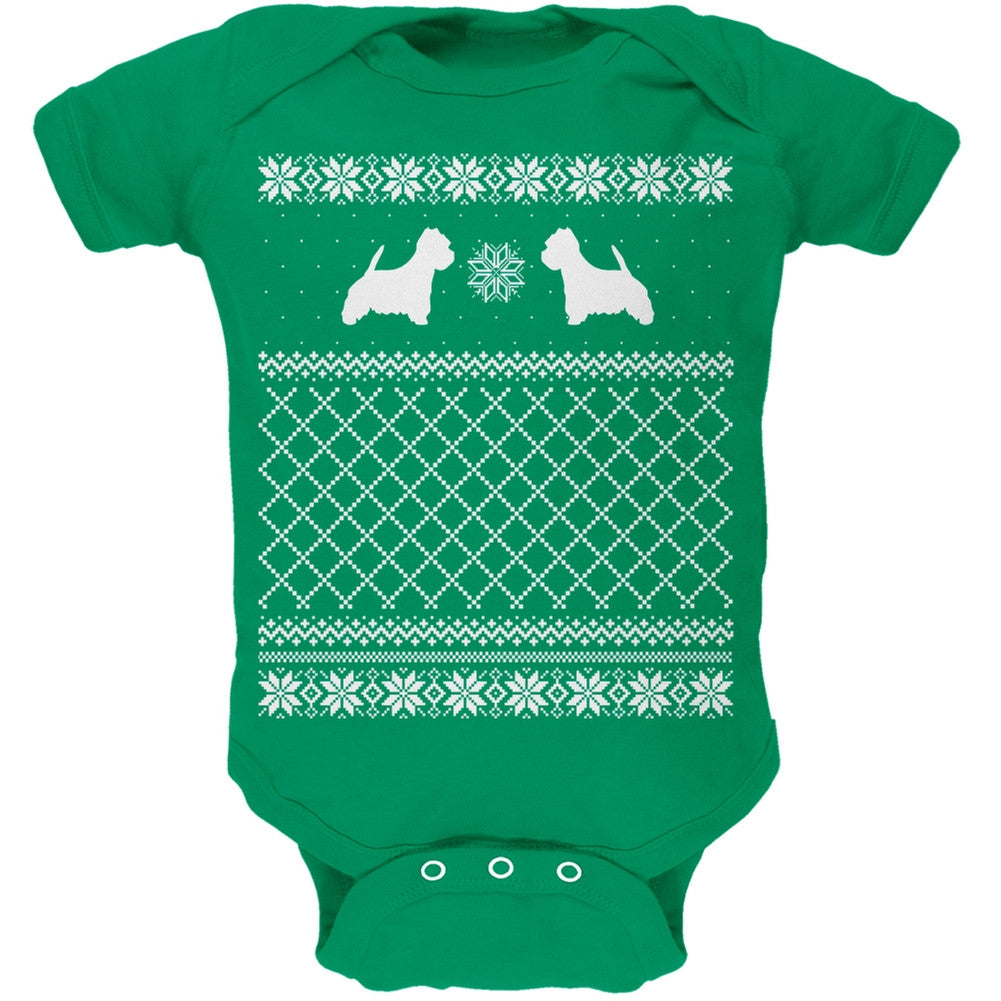 Westie Ugly Christmas Sweater Kelly Green Soft Baby One Piece Baby One Piece Old Glory   