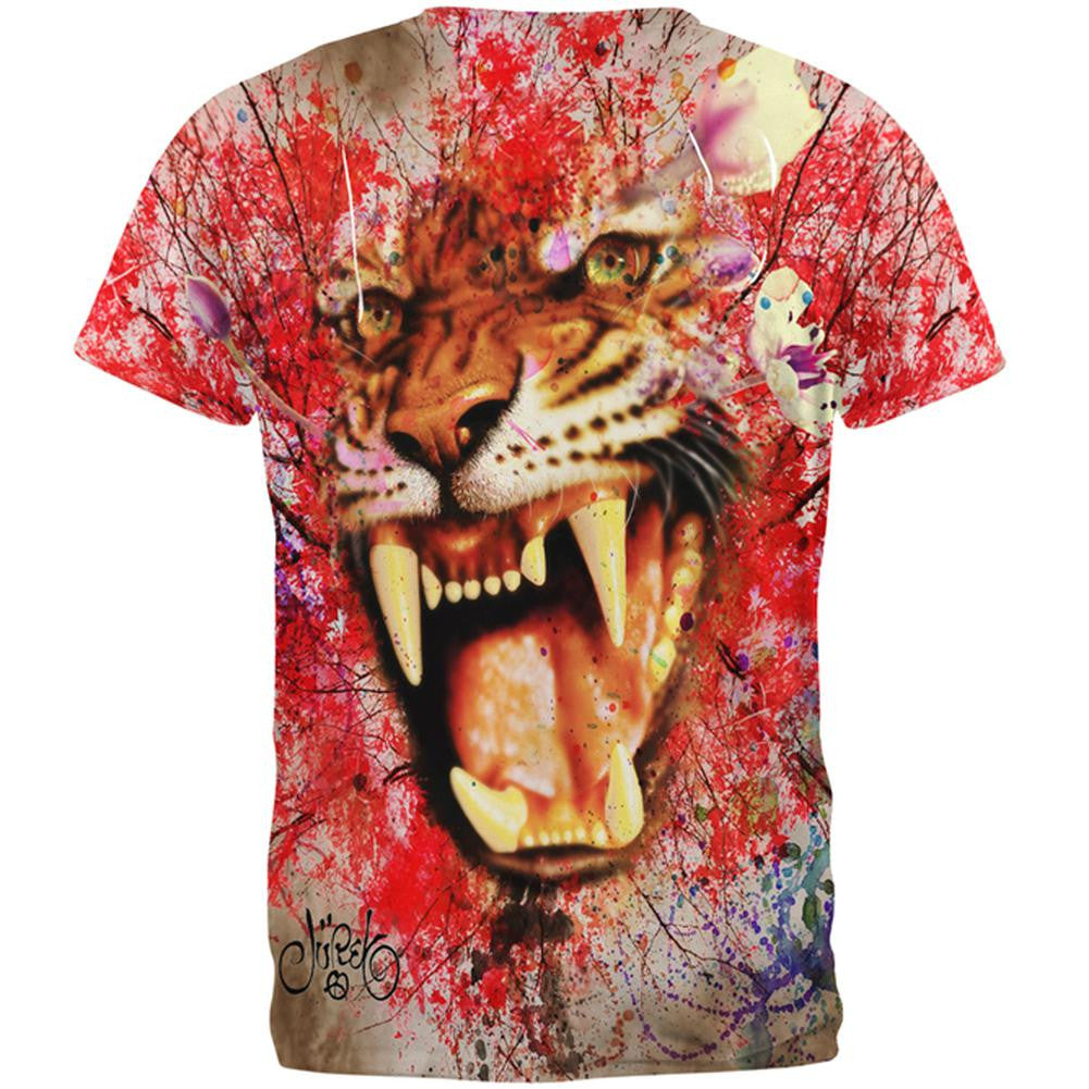 Painted Angry Tiger All Over Adult T-Shirt Men's T-Shirts Old Glory   