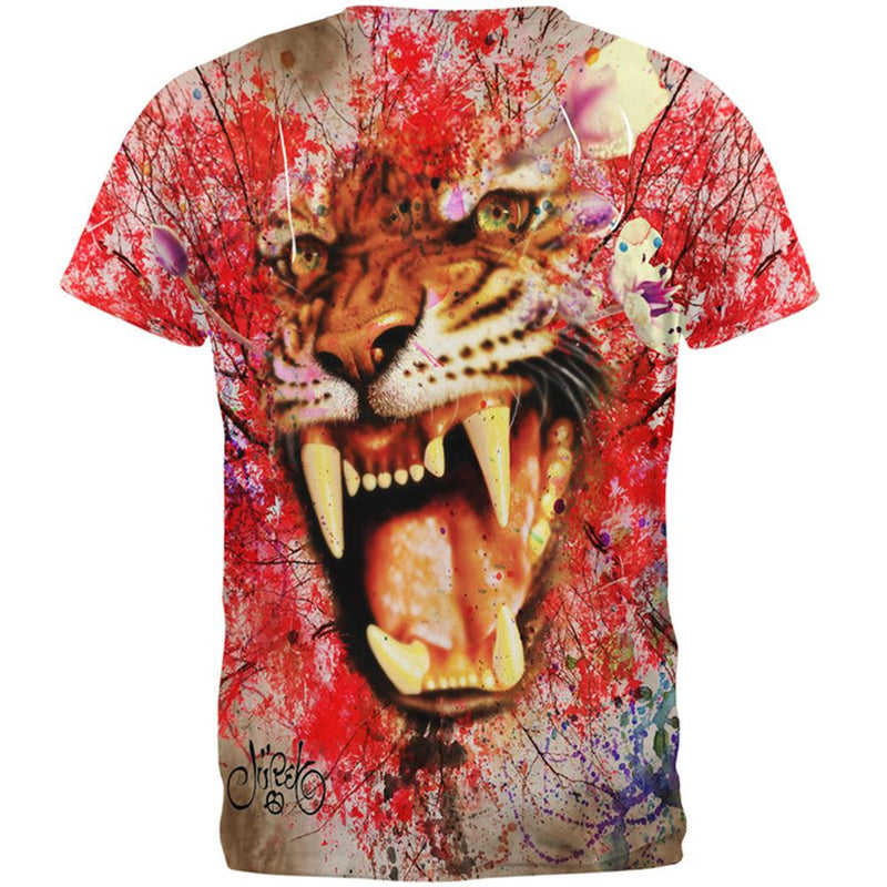 Painted Angry Tiger All Over Adult T-Shirt Men's T-Shirts Old Glory   