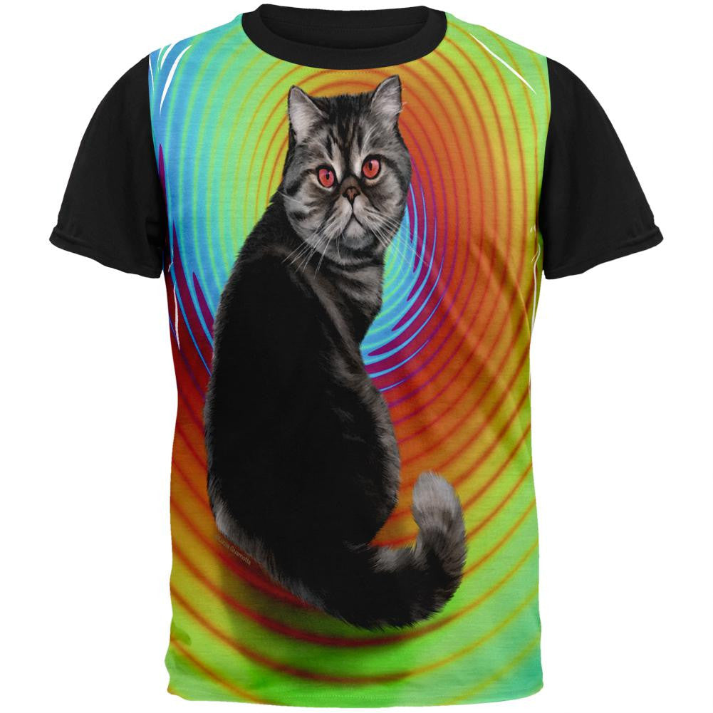 Trippy Hipno Cat Adult Black Back T-Shirt Men's T-Shirts Old Glory   