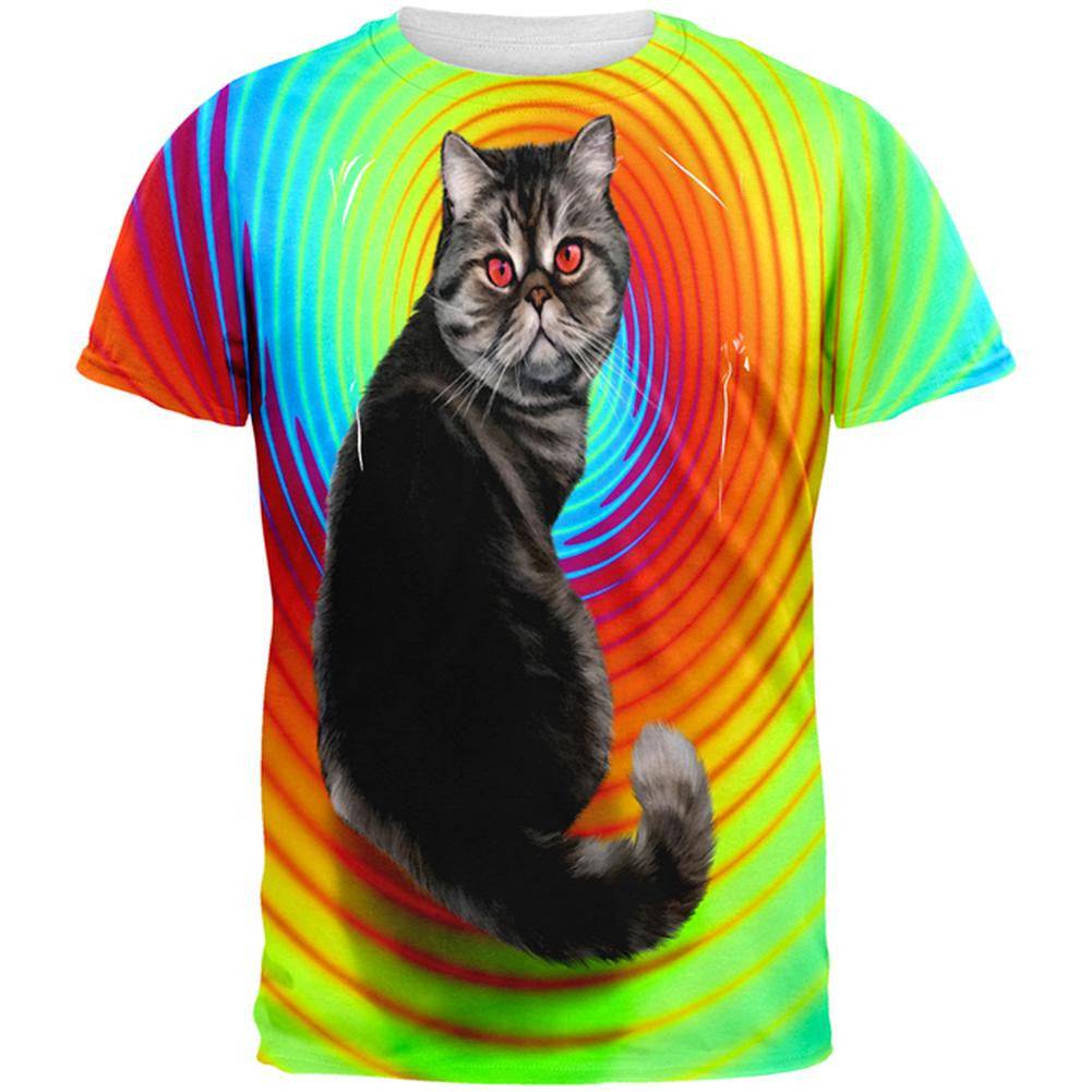 Trippy Hipno Cat All Over Adult T-Shirt Men's T-Shirts Old Glory 2XL Multi 