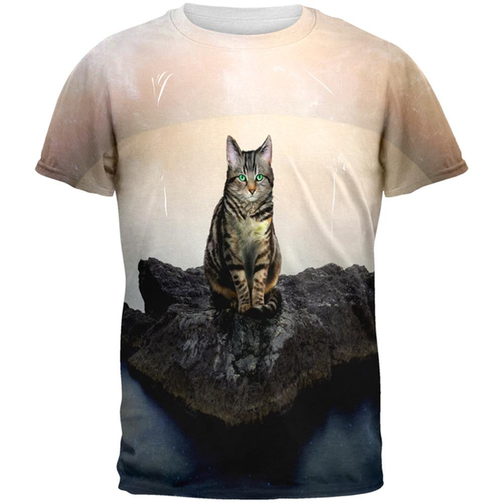 Zen Cat on a Rock All Over Adult T-Shirt Men's T-Shirts Old Glory 2XL Multi 