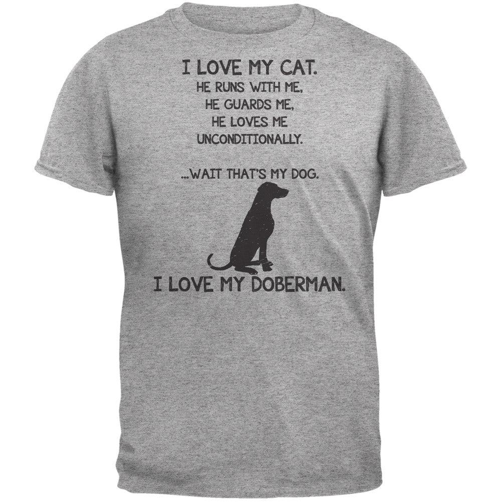 I Love My Doberman Boy Heather Grey Adult T-Shirt Men's T-Shirts Old Glory   