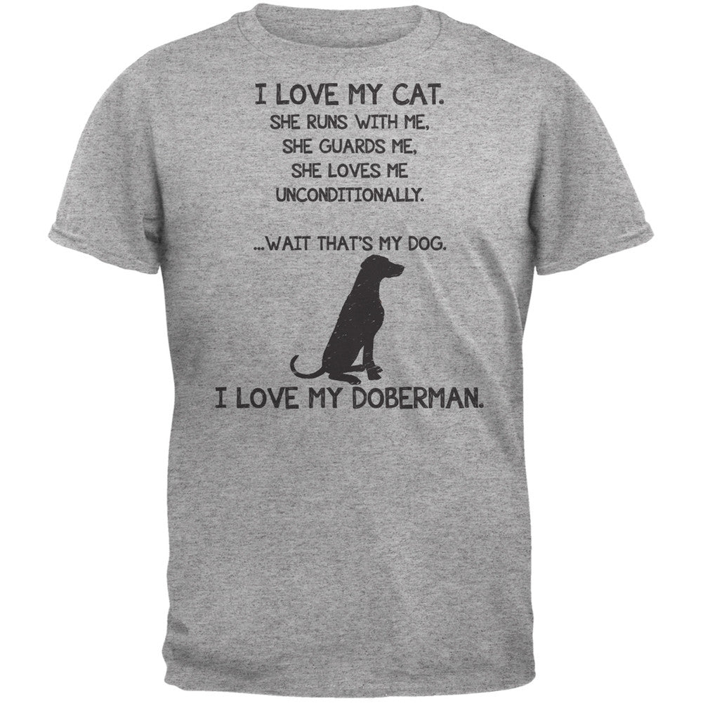 I Love My Doberman Girl Heather Grey Adult T-Shirt Men's T-Shirts Old Glory   