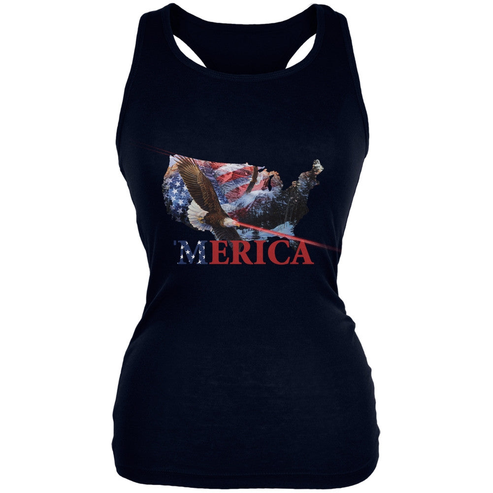 MERICA Laser Eagles Black Juniors Soft Tank Top Tank Tops Old Glory   