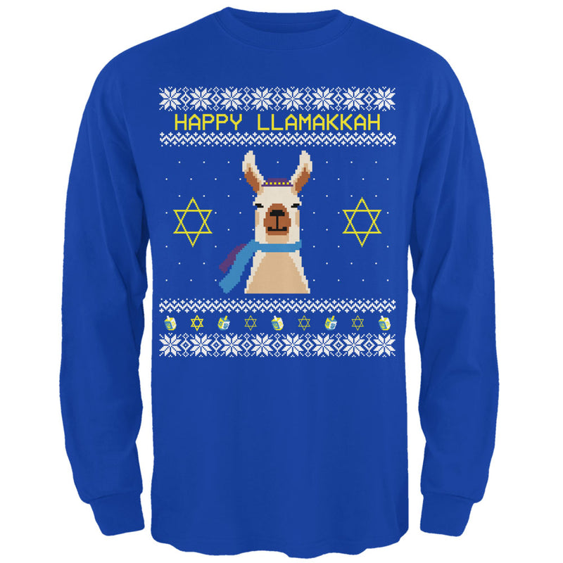 Llama Llamakkuh Ugly Hanukkah Sweater Adult Long Sleeve T-Shirt Men's Long Sleeves Old Glory