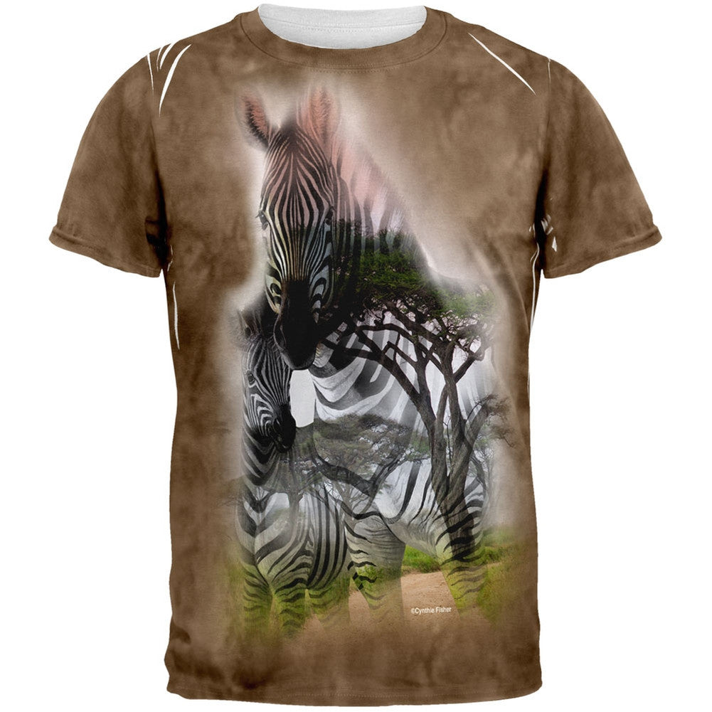 Zebra Savanna Double Exposure Tie Dye All Over Adult T-Shirt Men's T-Shirts Old Glory   