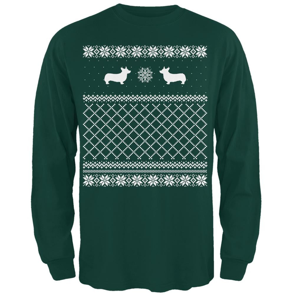 Corgi Ugly Christmas Sweater Irish Green Adult Long Sleeve T-Shirt Men's Long Sleeves Old Glory   