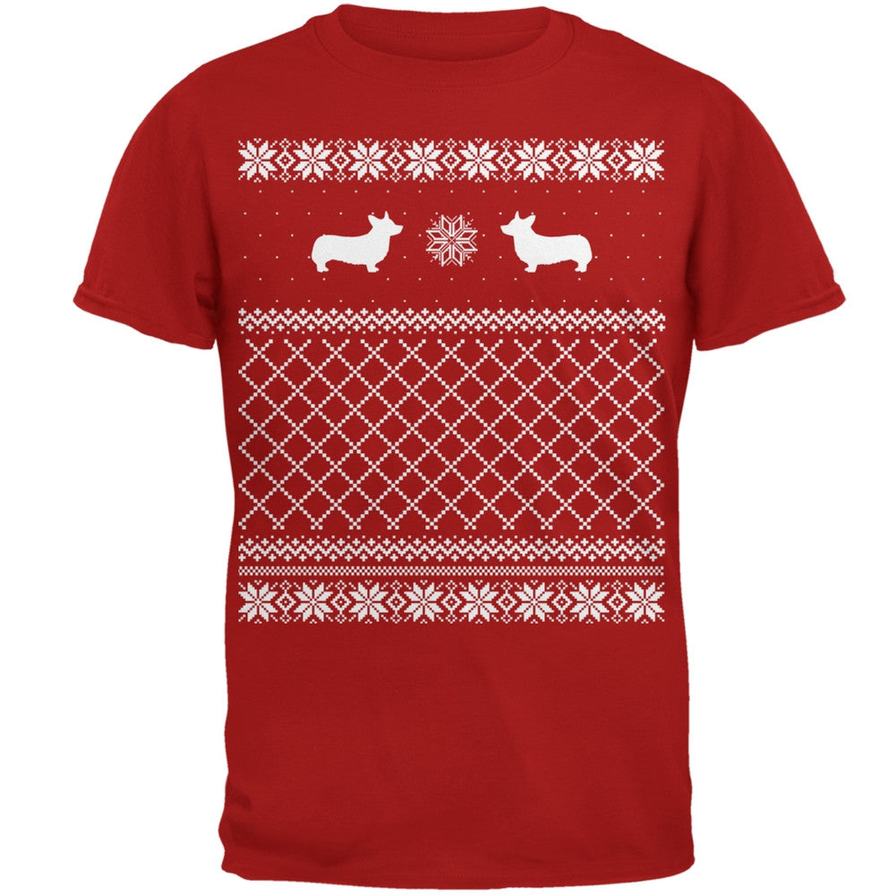 Corgi Ugly Christmas Sweater Red Adult T-Shirt Men's T-Shirts Old Glory   