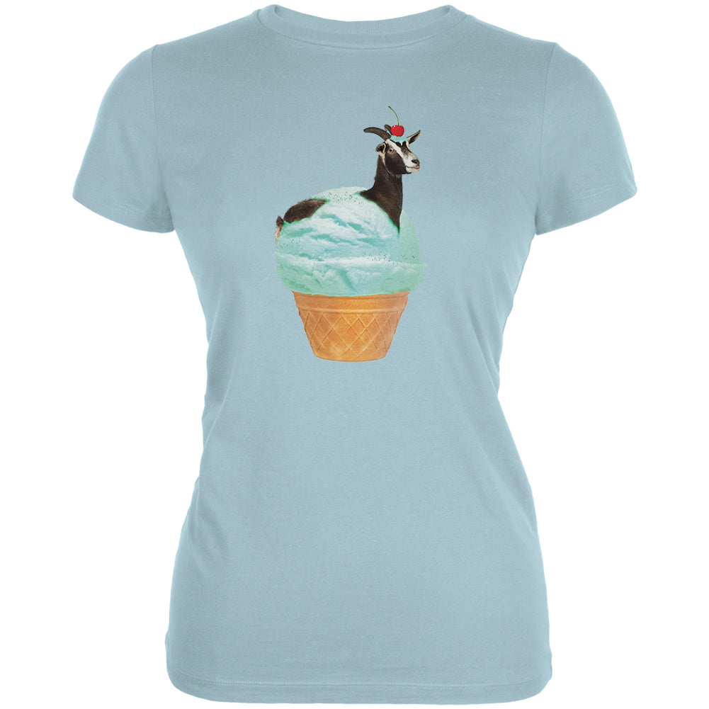 Ice Cream Cone Goat Light Aqua Juniors Soft T-Shirt Juniors T-Shirts Old Glory LG Light Aqua 