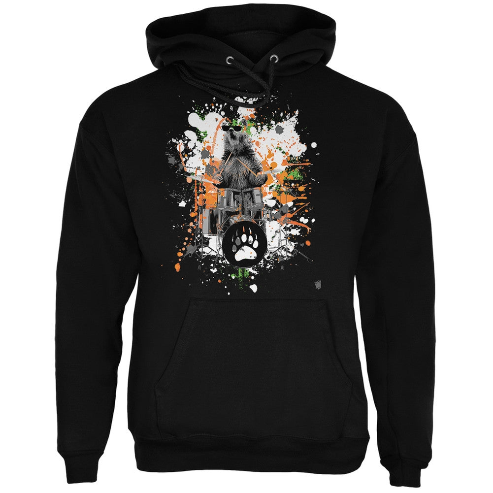 Bear Drummer Splatter Black Adult Hoodie Sweatshirts Old Glory   