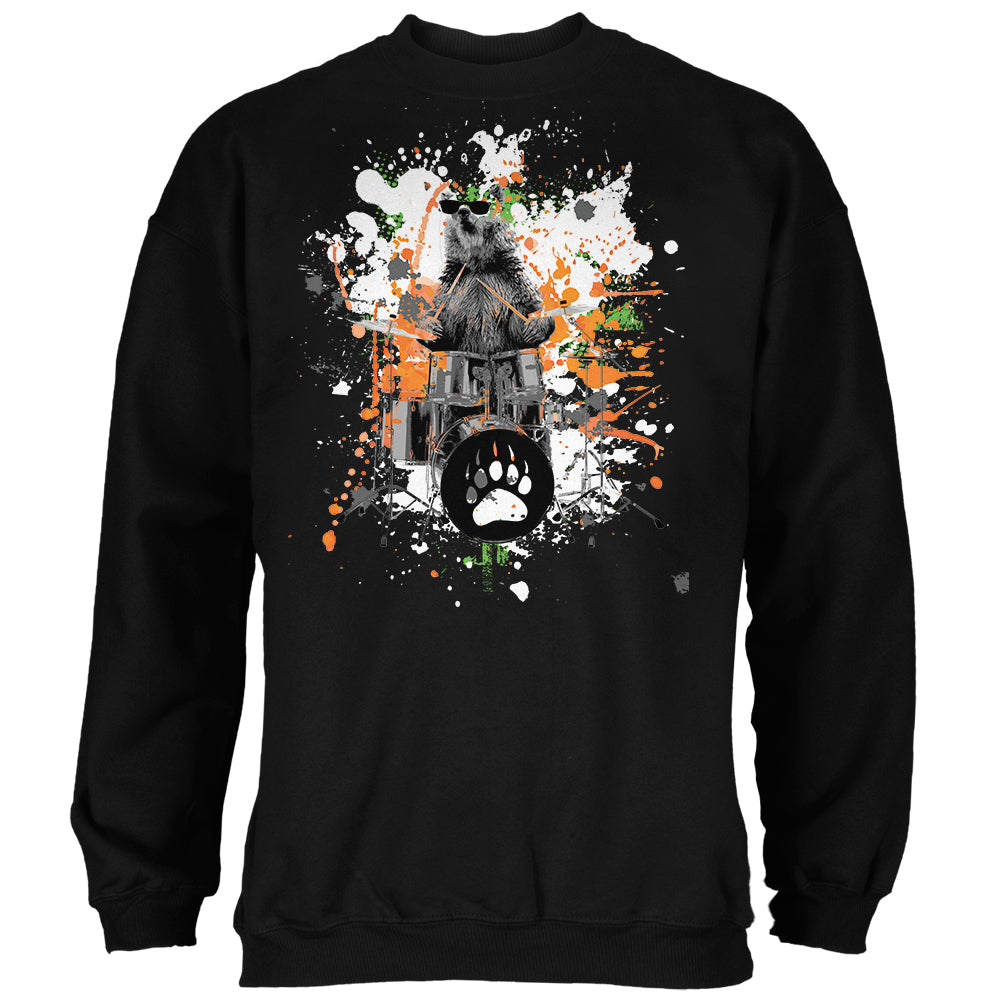 Bear Drummer Splatter Black Adult Sweatshirt Sweatshirts Old Glory 2XL Black 