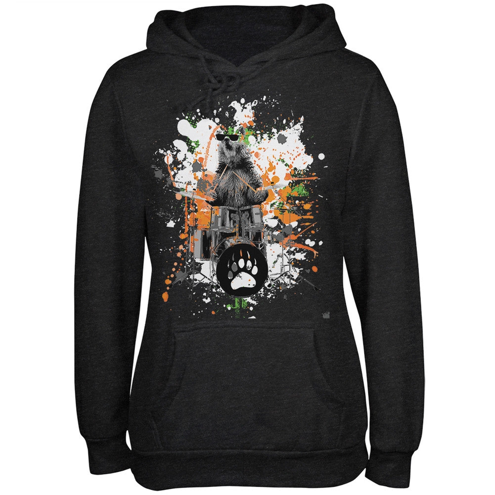 Bear Drummer Splatter Black Adult Hoodie Sweatshirts Old Glory   