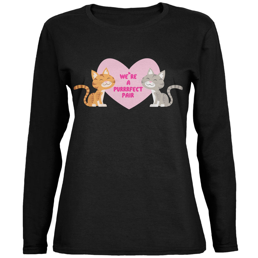 Valentines We're a Purrrfect Pair Black Womens Long Sleeve T-Shirt Long Sleeve T-Shirts Old Glory 2XL Black 