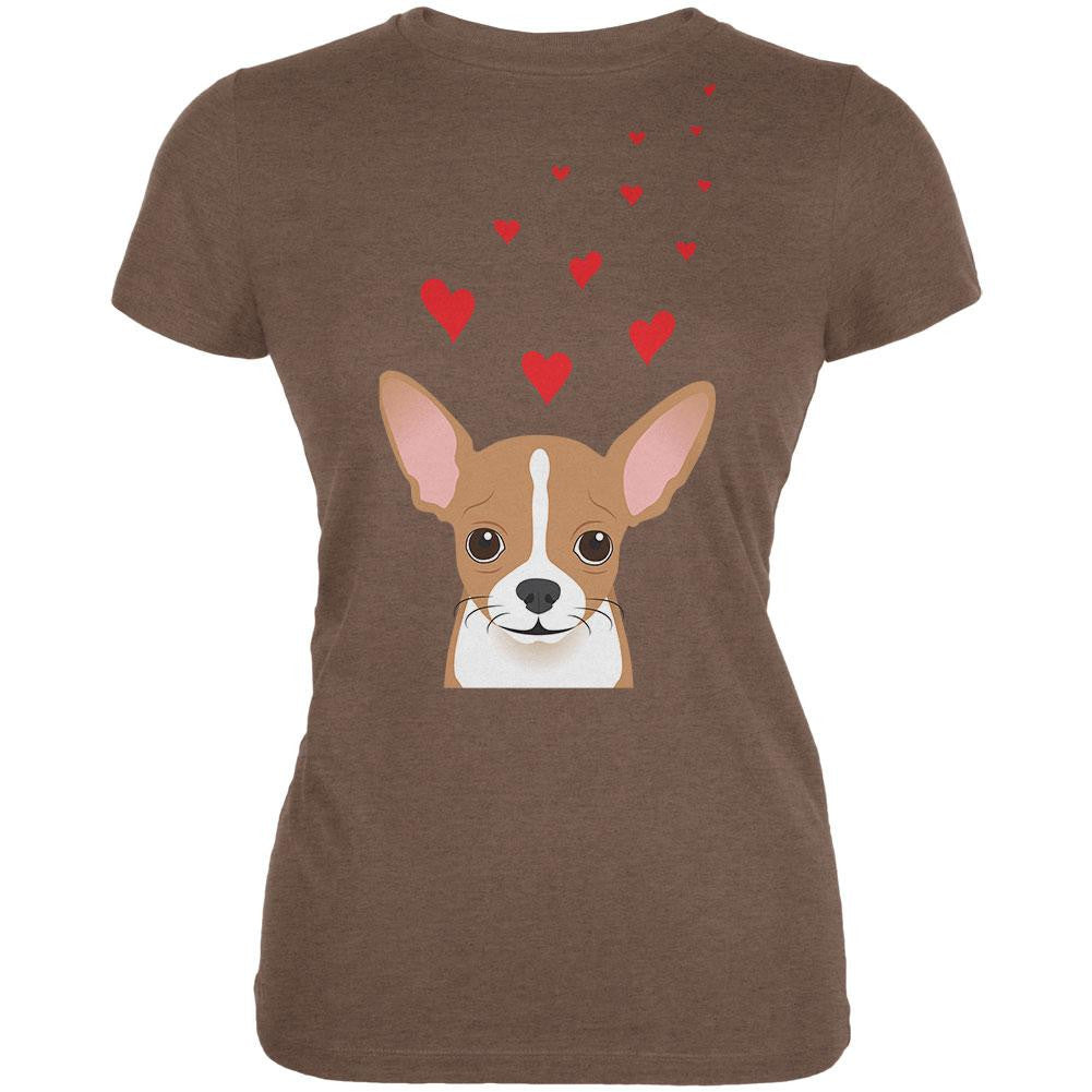 Valentine's Day Chihuahua Love Hearts Heather Brown Juniors Soft T-Shirt Juniors T-Shirts Old Glory   