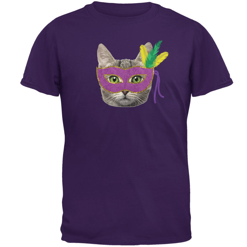 Mardi Gras Mask Funny Cat Purple Adult T-Shirt Men's T-Shirts Old Glory 2XL Purple 