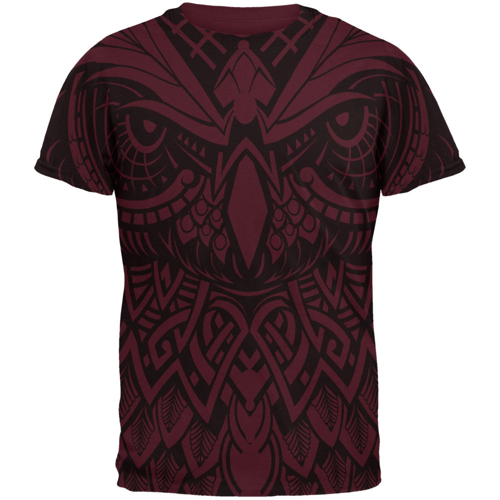 Trippy Owl Outline All Over Maroon Adult T-Shirt Men's T-Shirts Old Glory 2XL Multi 