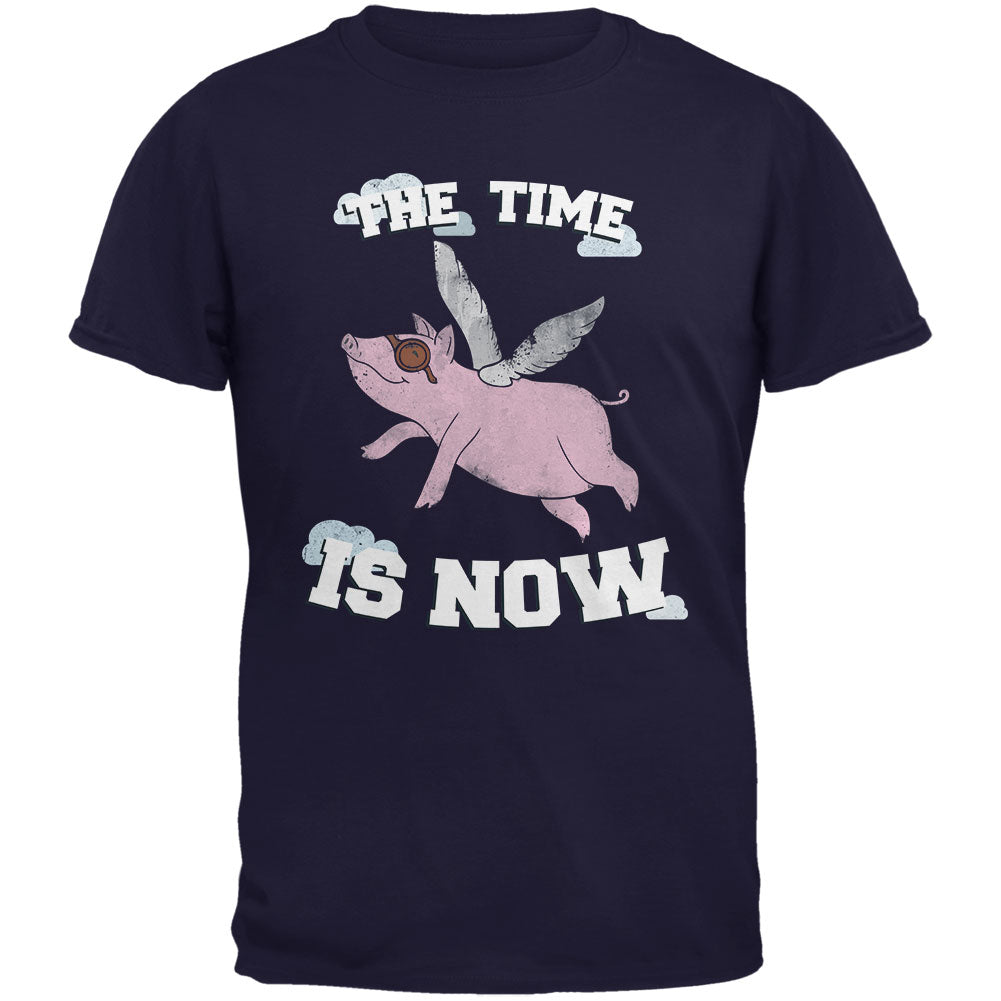 When Pigs Fly The Time Is Now Navy Youth T-Shirt Youth T-Shirts Old Glory LG Dark Blue 