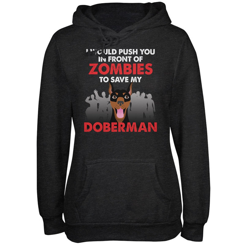 I Would Push You Zombies Doberman Dog Charcoal Heather Adult Hoodie Sweatshirts Old Glory   