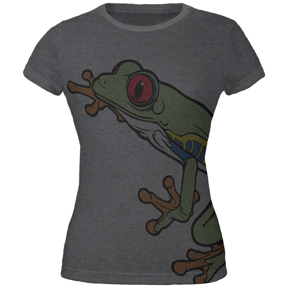 Big Tree Frog All Over Dark Heather Juniors Soft T-Shirt Juniors T-Shirts Old Glory 2XL Grey 