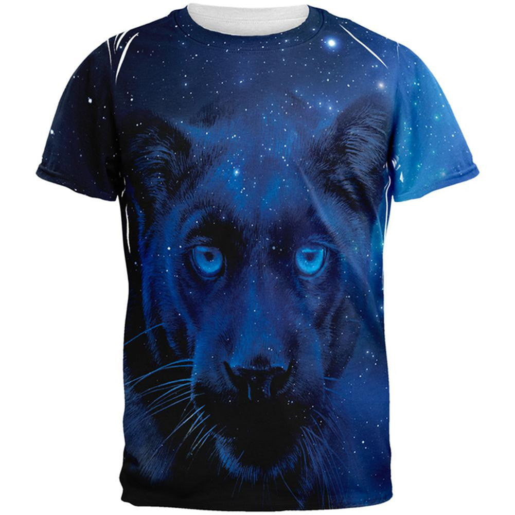 Black Leopard Night Sky All Over Adult T-Shirt Men's T-Shirts Old Glory 2XL Multi 