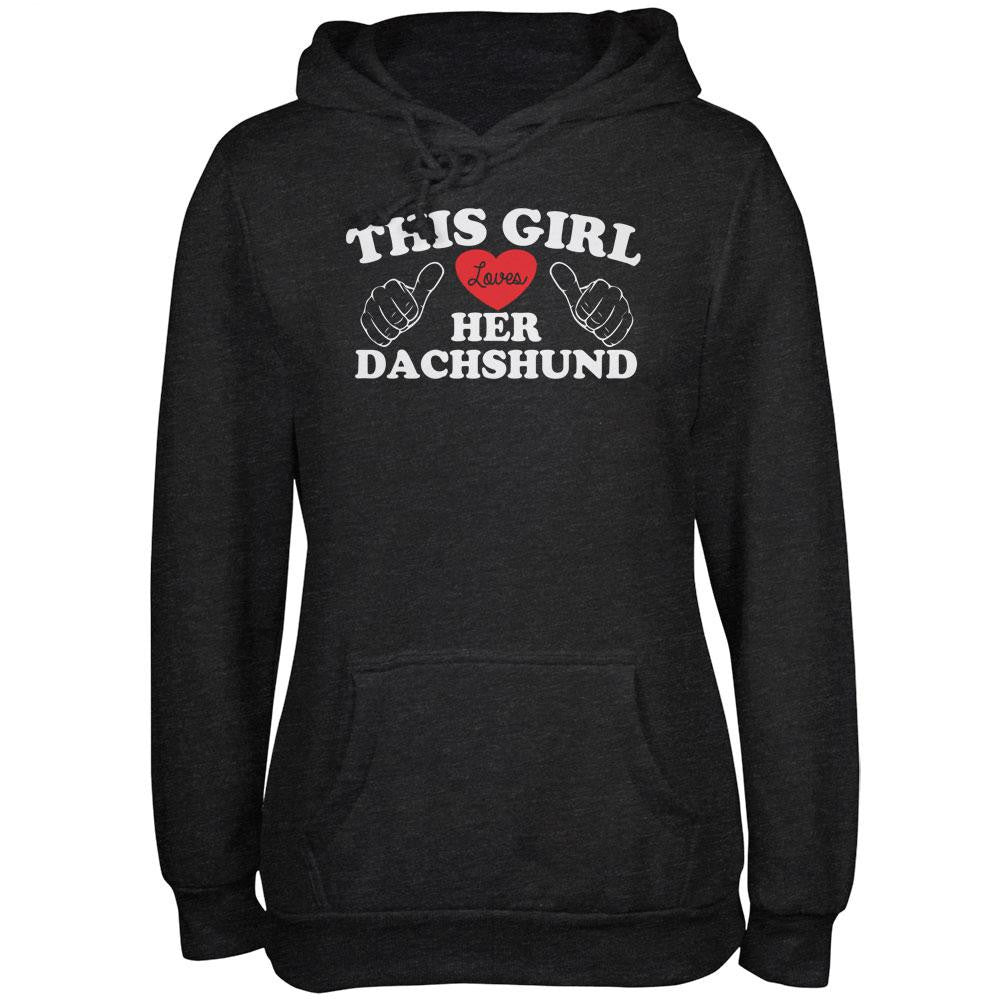 Valentine's Day - This Girl Loves Her Dachshund Black Adult Crew Neck Sweatshirt Sweatshirts Old Glory   