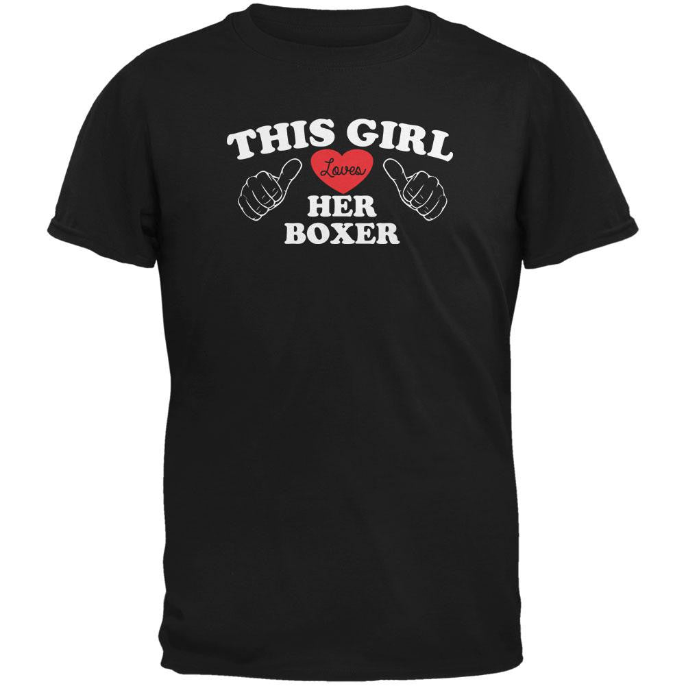 Valentines This Girl Loves Her Boxer Black Adult T-Shirt Men's T-Shirts Old Glory   