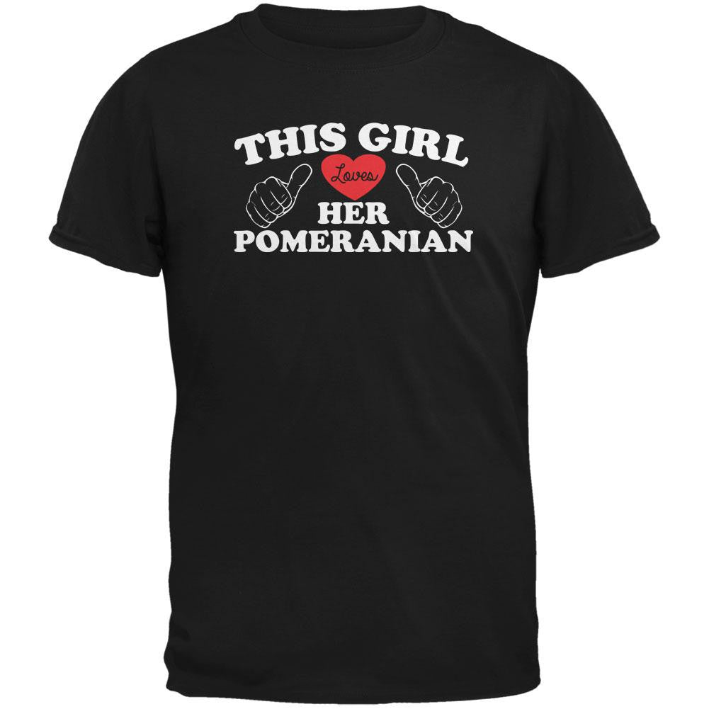 Valentines This Girl Loves Her Pomeranian Black Adult T-Shirt Men's T-Shirts Old Glory   