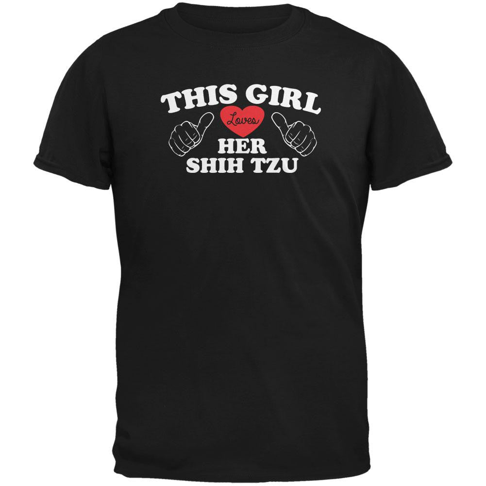 Valentines This Girl Loves Her Shih Tzu Black Adult T-Shirt Men's T-Shirts Old Glory   