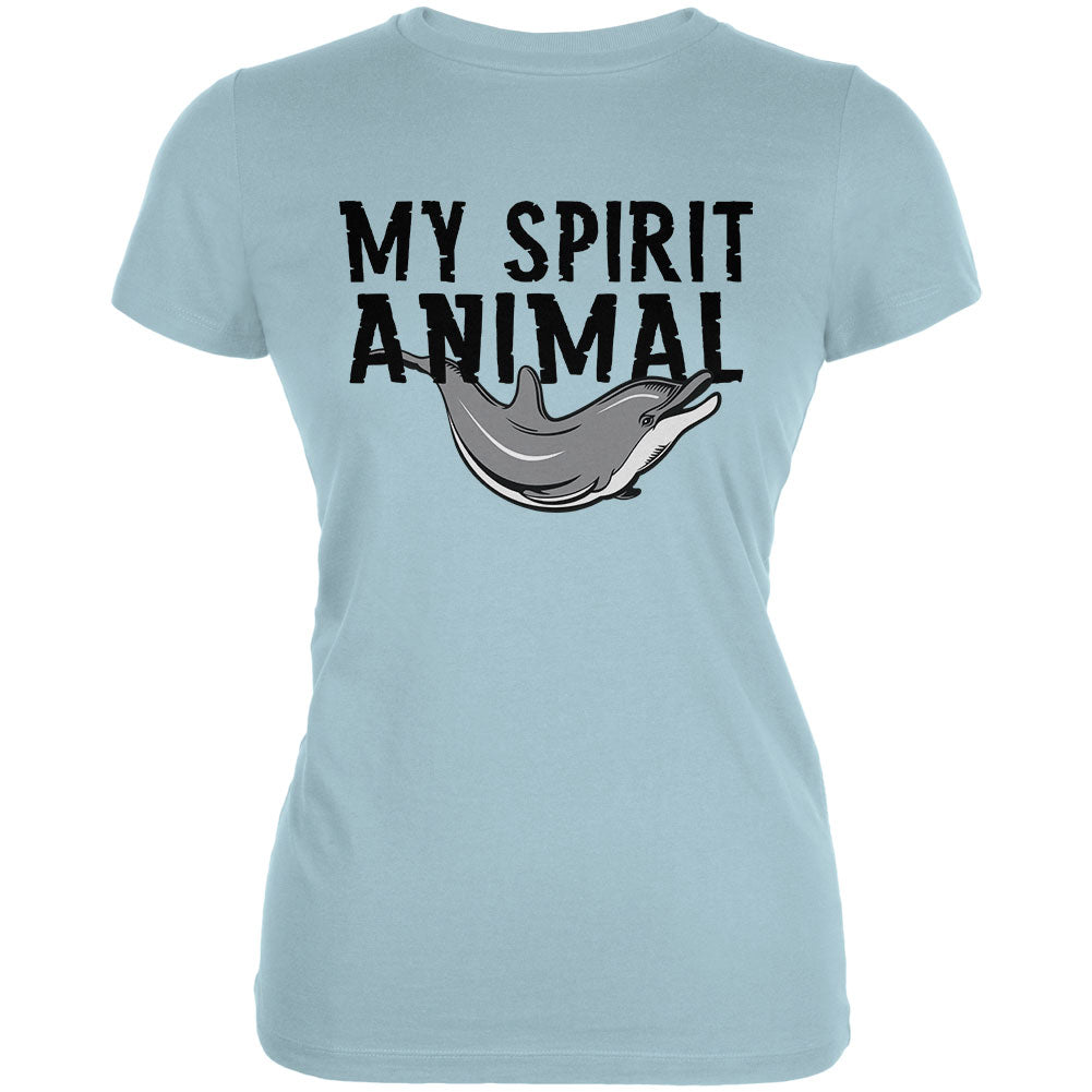 My Spirit Animal Dolphin Light Aqua Juniors Soft T-Shirt Juniors T-Shirts Old Glory LG Blue 