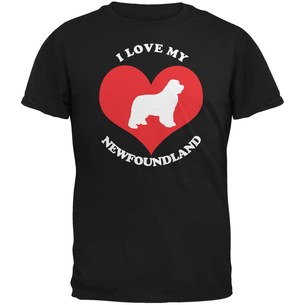 Valentines I Love My Newfoundland Black Adult T-Shirt Men's T-Shirts Old Glory 2XL Black 