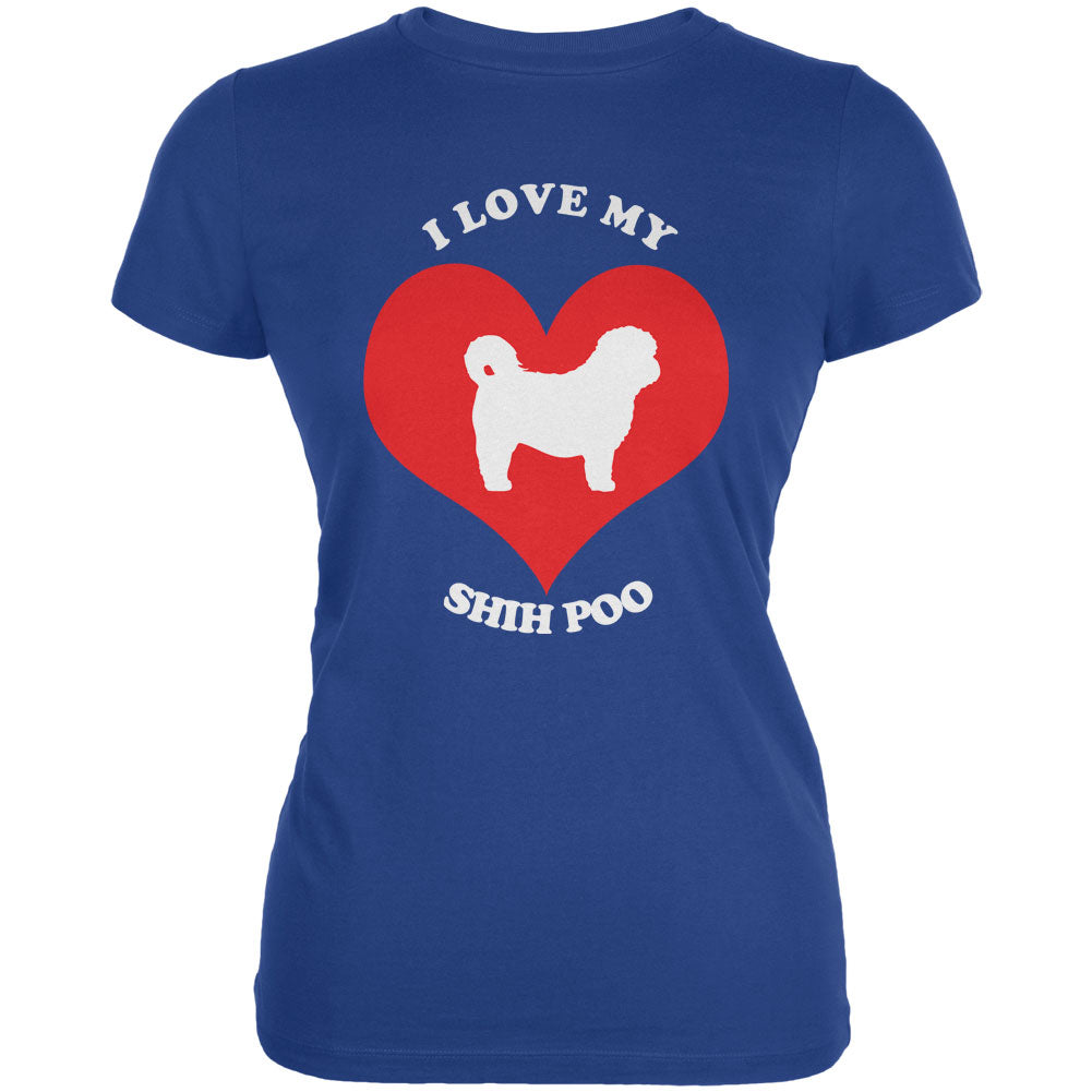 Valentines I Love My Shih Poo Royal Juniors Soft T-Shirt Juniors T-Shirts Old Glory 2XL Blue 