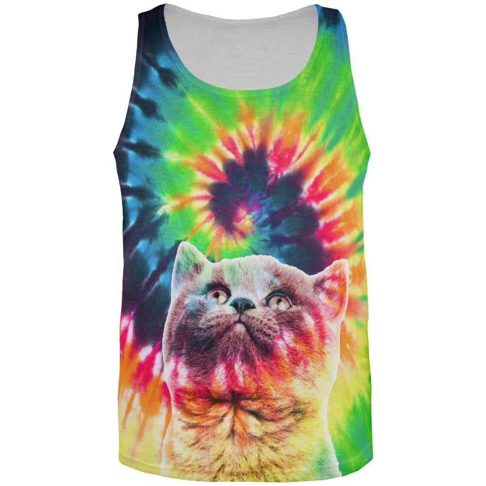 Cat Tie Dye All Over Adult Tank Top Tank Tops Old Glory   