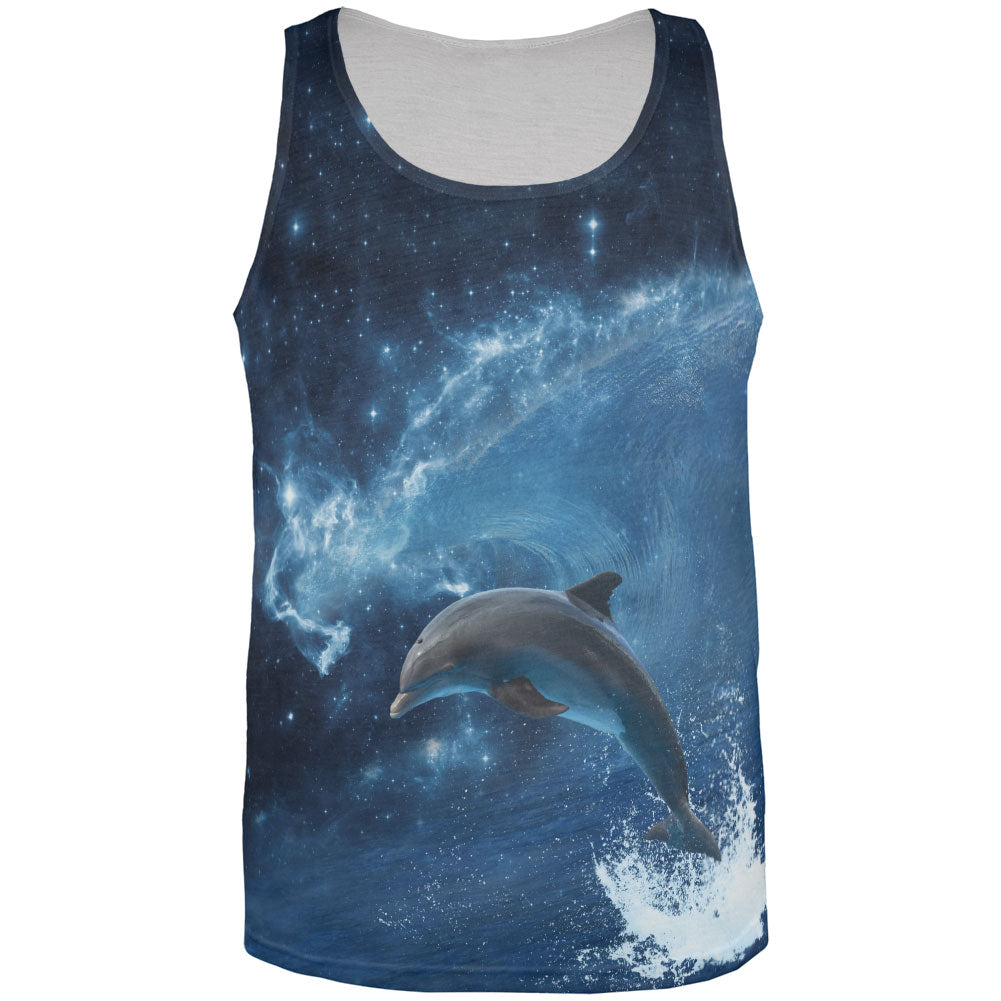 Dolphin IN SPACE All Over Adult Tank Top Tank Tops Old Glory 2XL White 