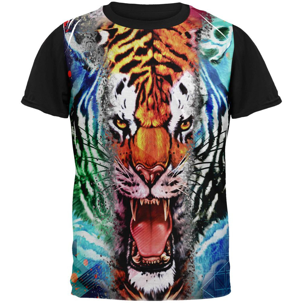 Wild Tiger Splatter Adult Black Back T-Shirt Men's T-Shirts Old Glory   