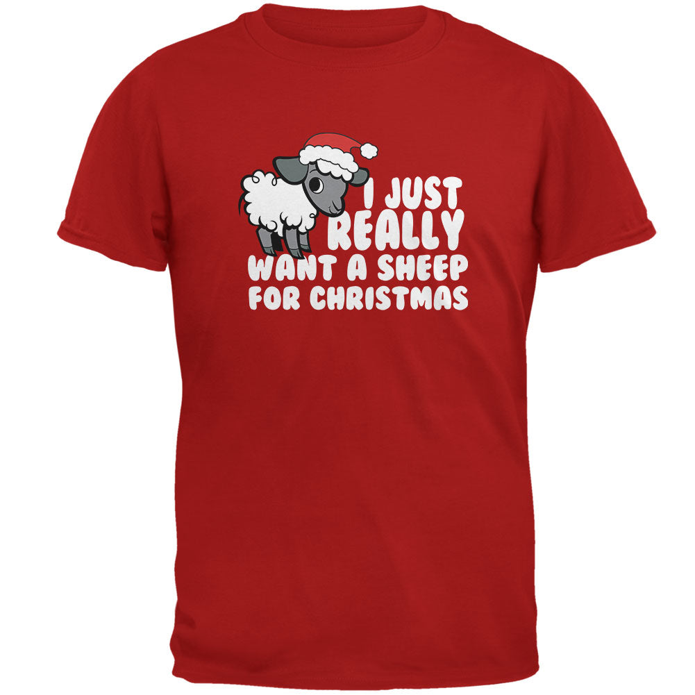 I Just Really Want a Sheep For Christmas Adult T-Shirt Men's T-Shirts OldGlory.com SM Red 