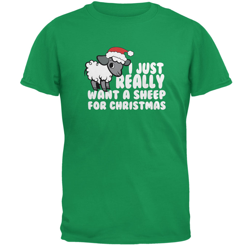 I Just Really Want a Sheep For Christmas Adult T-Shirt Men's T-Shirts OldGlory.com SM Irish Green 